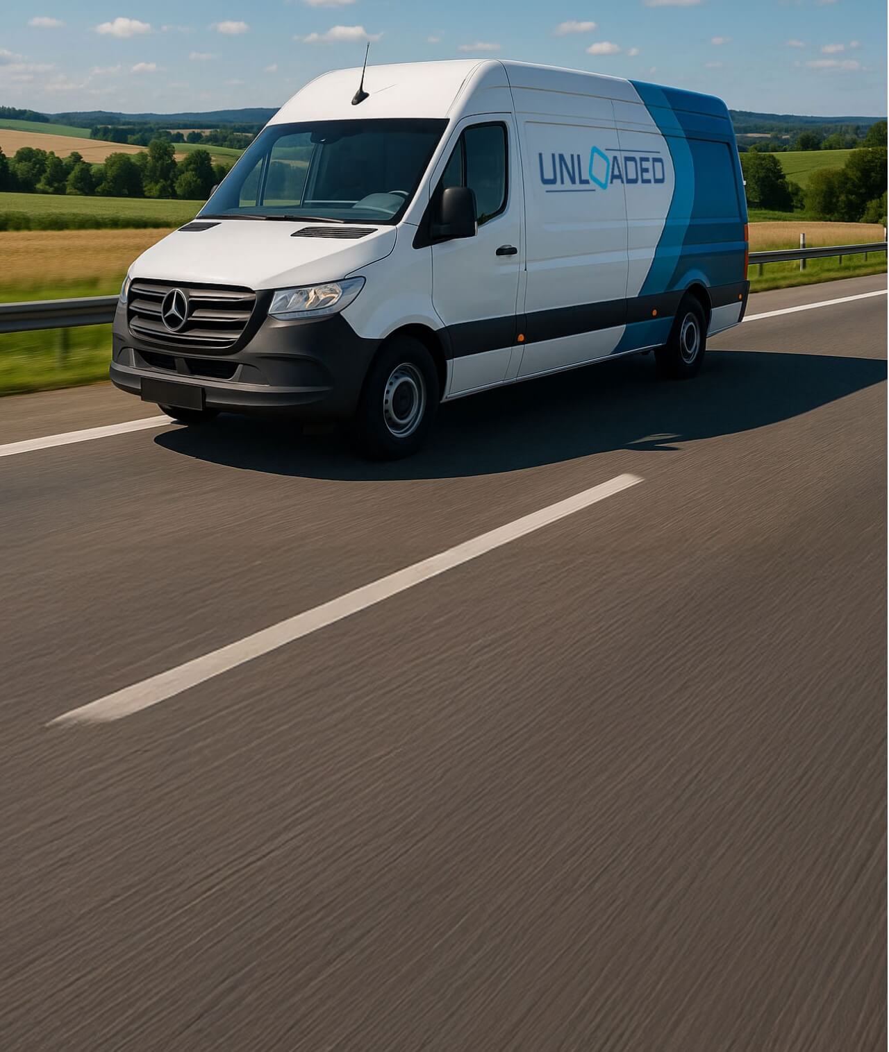 Dodávka na silnici v otevřené krajině